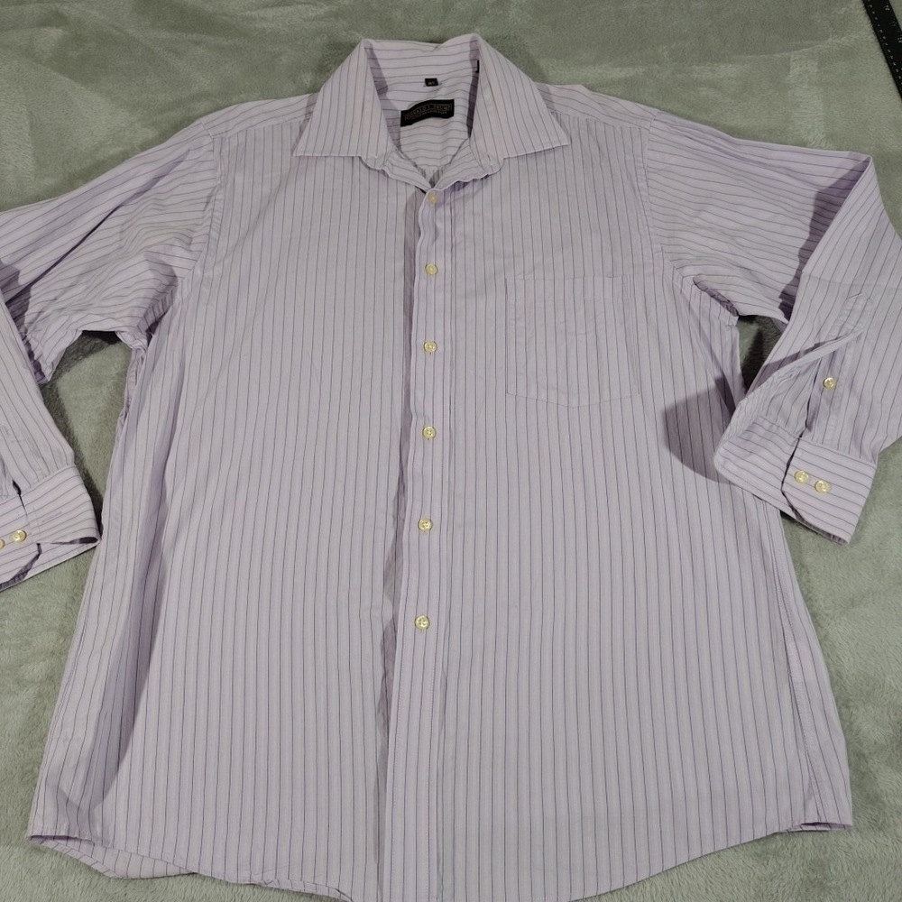 Donald J Trump Signature Collection Dress Shirt 16.5 32/33 Purple Stripe Classic